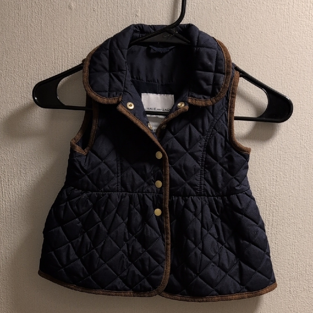 Janie and Jack Black Vest with Brown Trim and Gold Snap